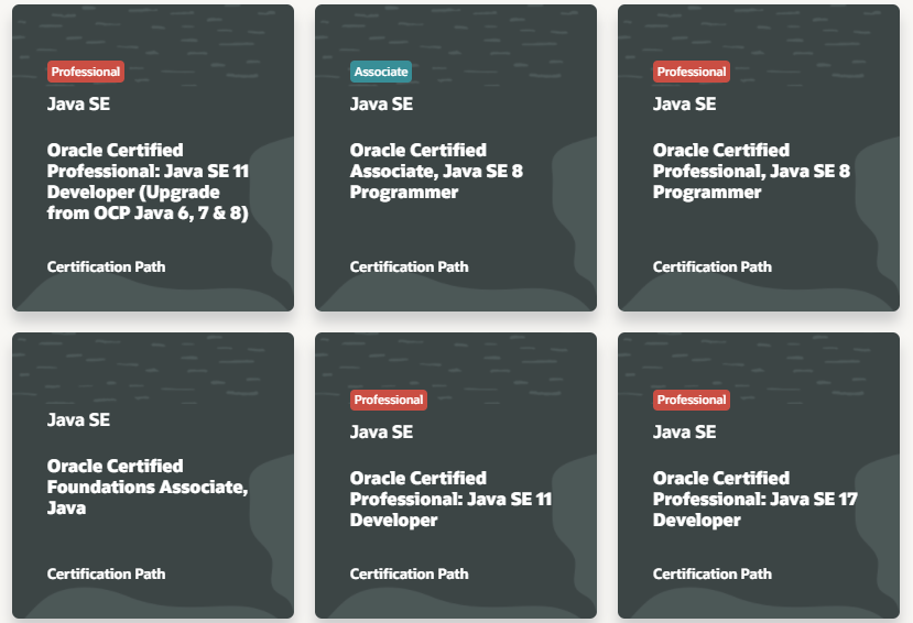 Варианты Java-сертификаций / Скриншот с сайта Oracle