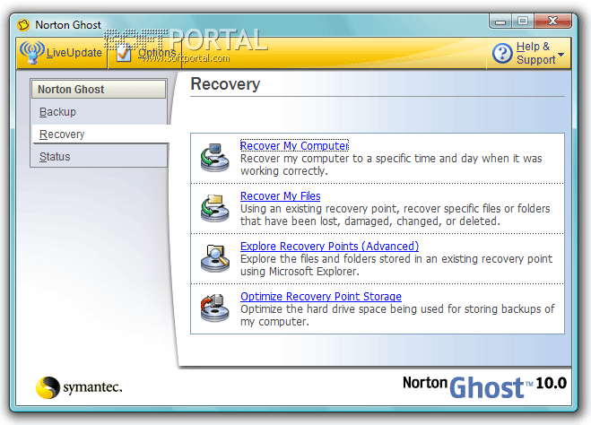 Интерфейс Norton Ghost