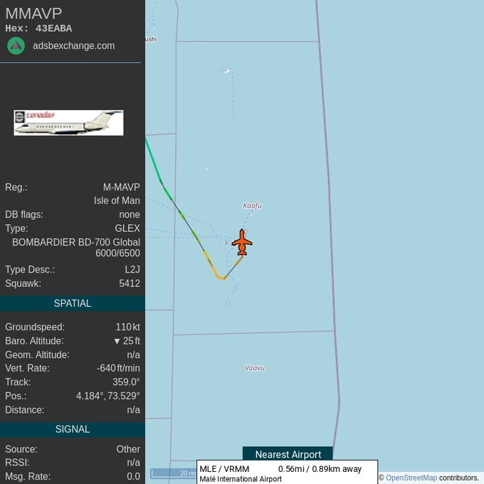 На момент написания материала бот опубликовал пост о самолете Аркадия Ротенберга, который приземлился на Мальдивах