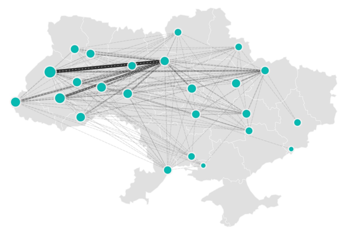 Карта миграции украинских айтишников внутри страны